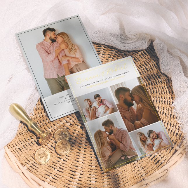 Echte Folie | Elegantes Script 5 Foto Collage Wedd Folieneinladung (Von Creator hochgeladen)