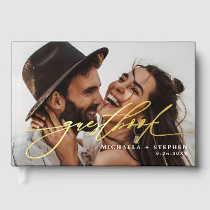 *ECHTE FOLIE* Elegantes Skript 2-Foto Moderne Hoch Gästebuch
