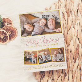 Echte Folie | Frohe Weihnachten Rustikales Holz 4  Folien Feiertagskarte