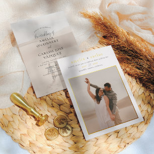 Echte Folie Moderne Boho Simple 2 Foto-Hochzeit Folieneinladung