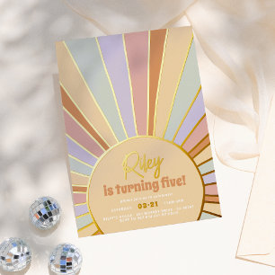 Echte Folie Retro-Sonne Groovy Mädchen-Geburtstags Folieneinladung