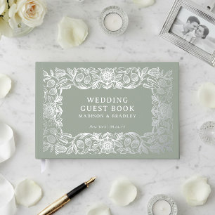 Echte Folie Vintage Floral Grün Hochzeit Gästebuch