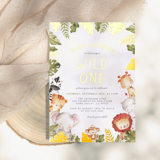 Echte Folie | Wild One Safari Boy Birthday Party Folieneinladung