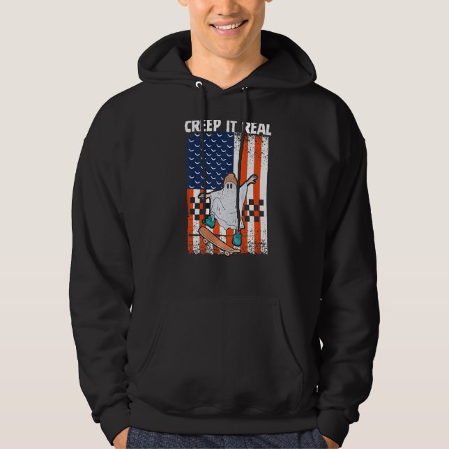 Echte Geist Skateboard Junge Halloween Ameri Hoodie (Vorderseite)