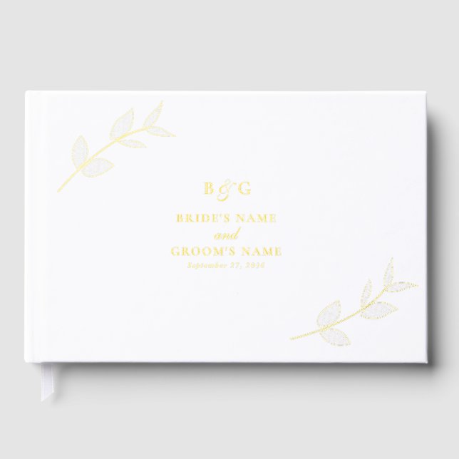 Echte Gold Foil Blätter Elegante Monogram Wedding Gästebuch (Vorderseite)