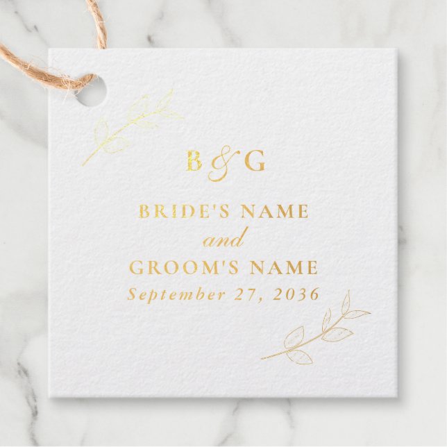 Echte Gold Foil Blätter Elegante Monogram Wedding Geschenkanhänger (Vorderseite)