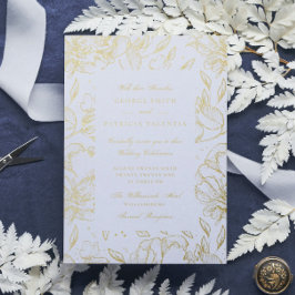 Echte Gold Foil Blume Hand Drawn Elegante Hochzeit Folieneinladung