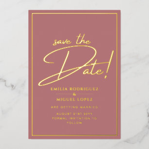 Echte GOLD Foil Dusty Rose Save the Date Hochzeit Folieneinladung
