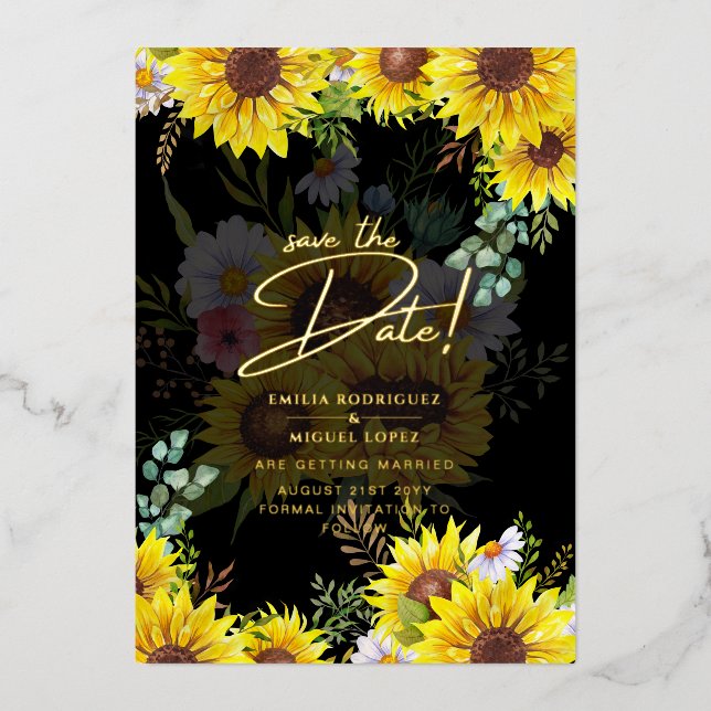 Echte Gold Foil Pampas Gras Hochzeit retten das Da Folieneinladung (Vorderseite)