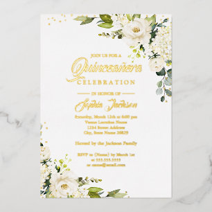 ECHTE GOLD FOLIE Florale Gold Quinceanera Folieneinladung