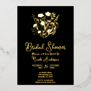 Echte Gold-Garten-Wildblumen-Brautparty Folieneinladung