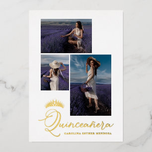 Echte goldene Tiara minimalistische Quinceañera sp Folieneinladung