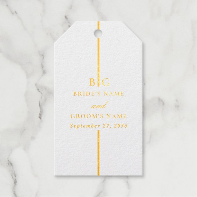 Echte Goldfoil-Minimalistische Mongram-Hochzeit Geschenkanhänger (Vorderseite)