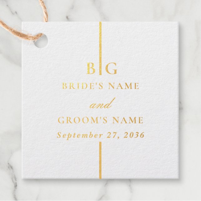 Echte Goldfoil-Minimalistische Mongram-Hochzeit Geschenkanhänger (Vorderseite)