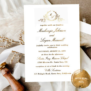 Echte Goldfolie Chic Monogramm Kalligrafie Hochzei Folieneinladung