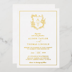 Echte Goldfolie-Crest-Monogramm-Hochzeit Folieneinladung