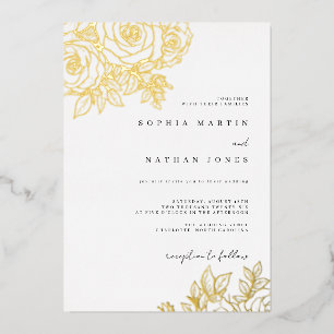 Echte Goldfolie Üppige Rosenhochzeit Folieneinladung