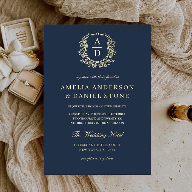 Echte Goldfolie-Wappen Monogram-Hochzeit Folieneinladung (Von Creator hochgeladen)