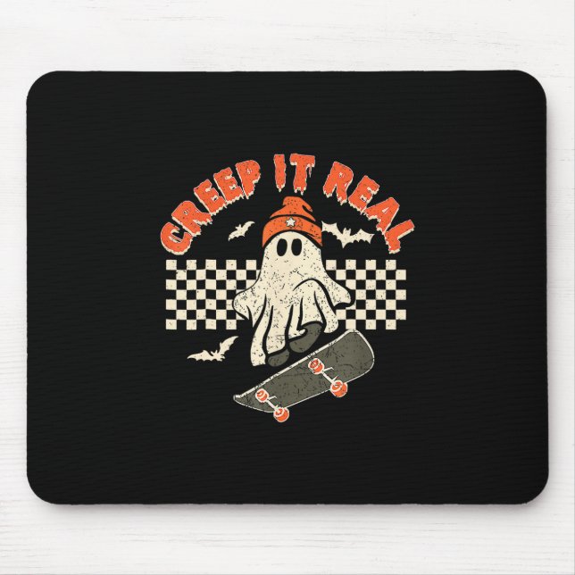 Echte Grusel-Skateboarding Retro-Halloween-Geist  Mousepad (Vorne)