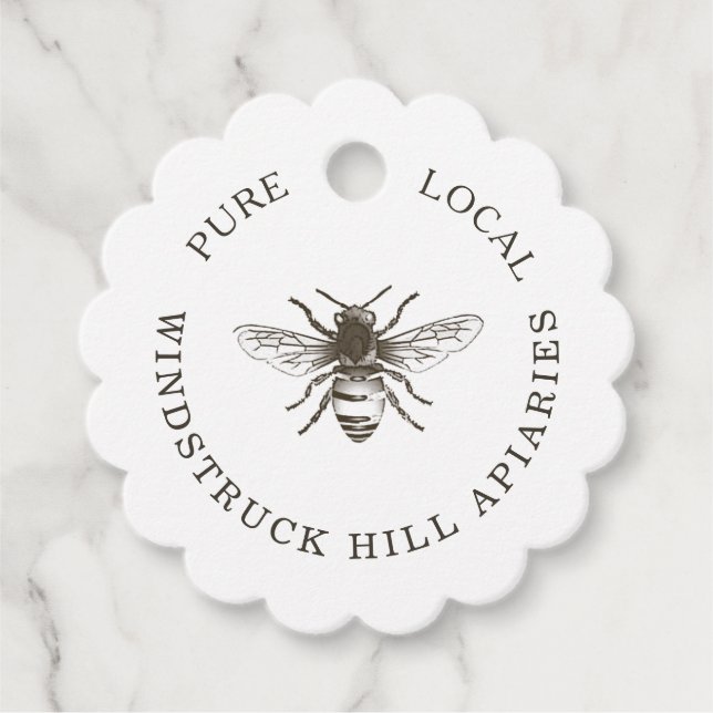Echte Kraft Honey Bee Scalloped Apiary Products ta Geschenkanhänger (Vorderseite)