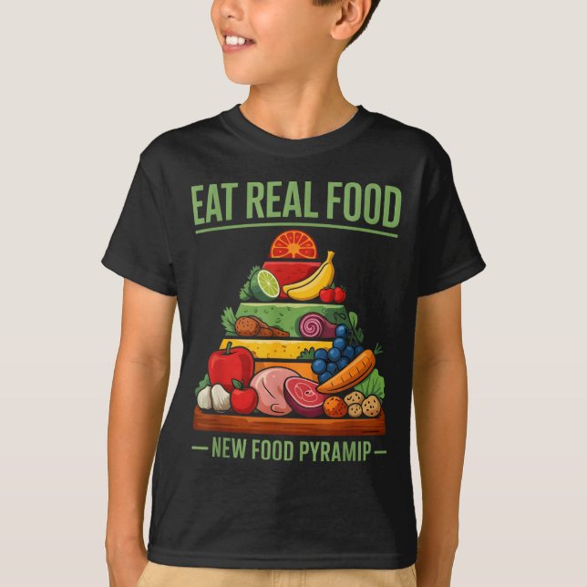 Echte Lebensmittel Lebensmittelpyramide Design T-Shirt (Vorderseite)