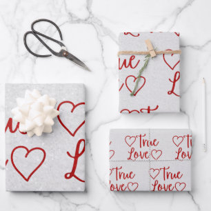 Echte Liebe Rotes Glitter Valentinstag Geschenkpap Geschenkpapier Set