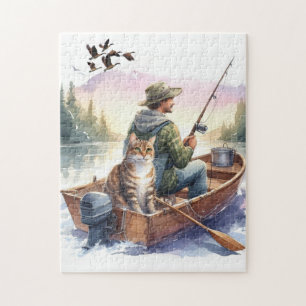Echte Männer fischen mit Katzen Süße Katzenliebhab Puzzle