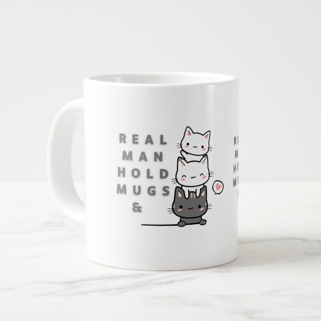 Echte Männer halten Tasse und Katzen mit drei Fäka (Vorderseite Links)