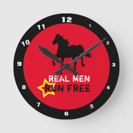 Echte Männer laufen frei und wild, schwarz (zäher  Runde Wanduhr