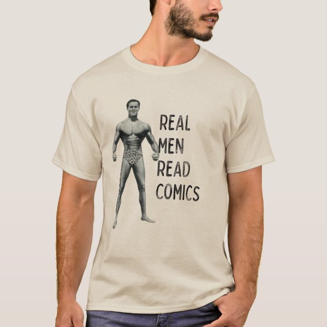 "Echte Männer lesen Comics" T-Shirt (Vorderseite)