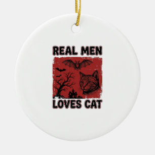 Echte Männer lieben Halloween-Katzen Vintage-Katze Keramik Ornament