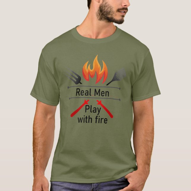 Echte Männer spielen mit GRILLEN für Feuerspass Zi T-Shirt (Vorderseite)
