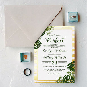 Echte Palmwedel-Strand-Hochzeitsprobe-Dinner Echt Folieneinladung