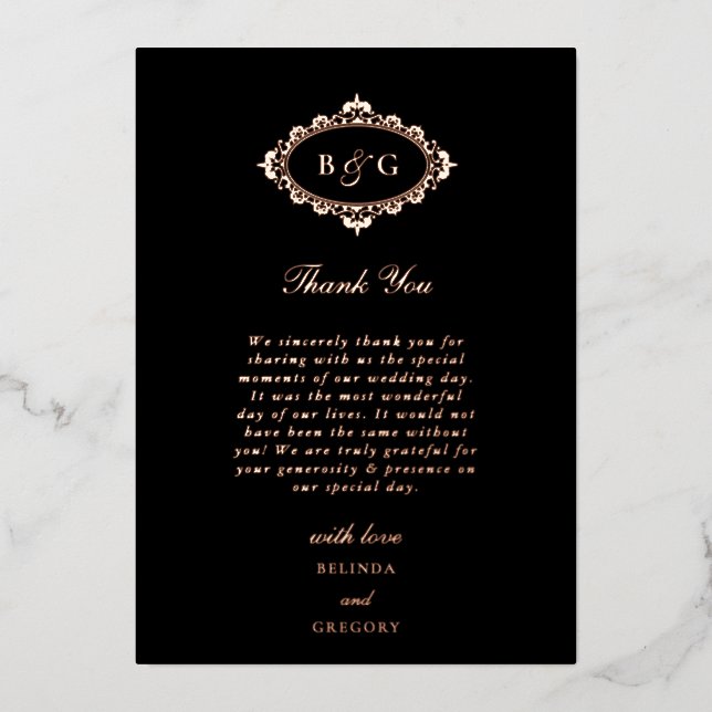 Echte Rose Gold Foil Black Wedding Danke Karte (Vorderseite)
