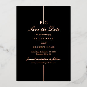 Echte Rose Gold Foil Black Wedding Save the Date Folieneinladung