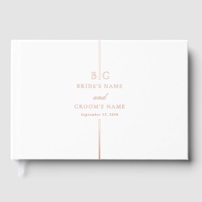 Echte Rose Gold Foil Minimal Mongram Wedding Gästebuch (Vorderseite)