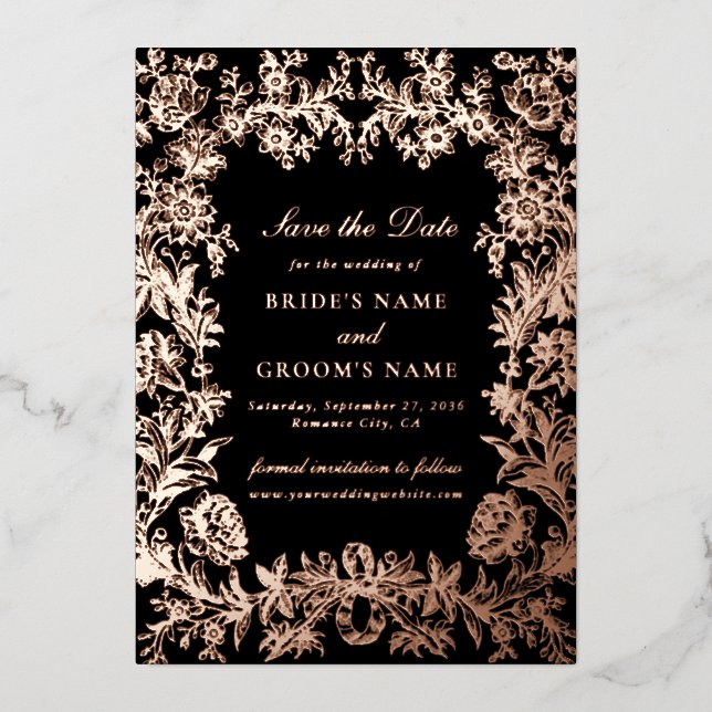 Echte Rose Gold Foil Wedding Save the Date Card Folieneinladung (Vorderseite)