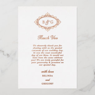 Echte Rose Gold Foil White Wedding Danke Karte