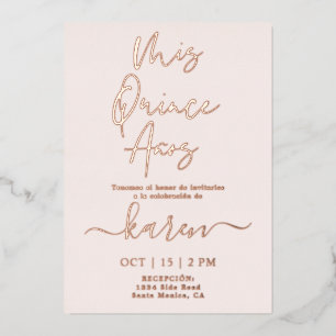 Echte Rose Goldfolie Quinceañera Einladung Folie I