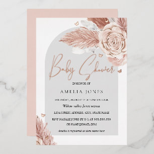ECHTE ROSÉGOLD-FOLIE Rosa Floral Bogen Baby Shower Folieneinladung