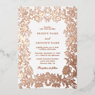 Echte Rosen-Goldfolie Elegante Florale Hochzeit Folieneinladung