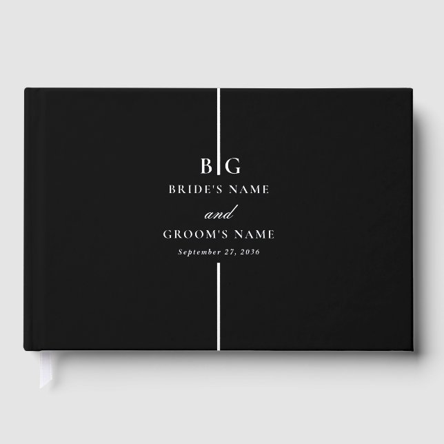 Echte Silber Foil Minimal Elegante Monogram Weddin Gästebuch (Vorderseite)