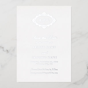 Echte Silber Foil White Wedding Save the Date Folieneinladung