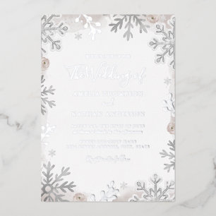 ECHTE SILBERFOLIE Blush Schneeflocken Hochzeit Folieneinladung