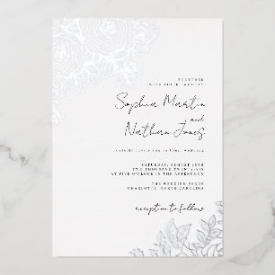 Echte Silberfolie Üppige Rosenhochzeit Folieneinladung