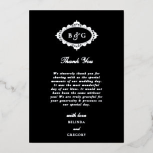 Echte Silver Foil Black Wedding Danke Karte