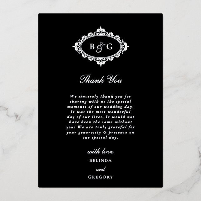 Echte Silver Foil Black Wedding Danke Karte (Vorderseite)