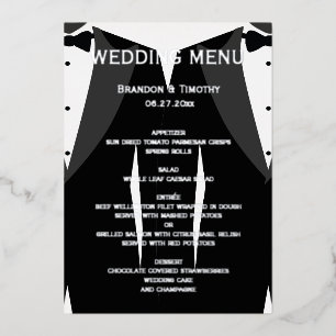 Echte Silver Foil Gay Wedding Menu Card Folieneinladung