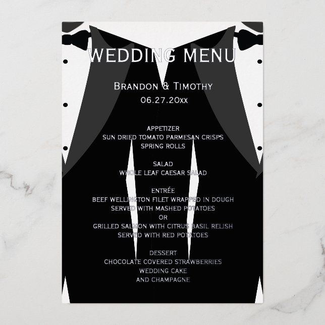 Echte Silver Foil Gay Wedding Menu Card Folieneinladung (Vorderseite)
