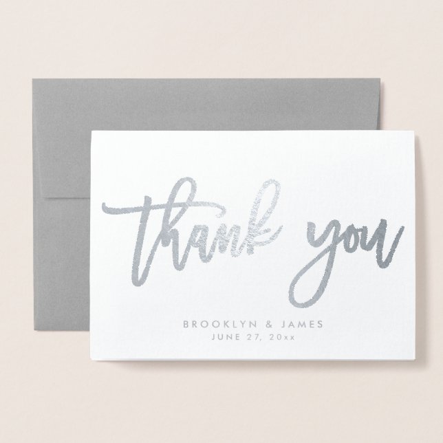 Echte Silver Foil Wedding Danke Card Gray Folienkarte (Vorderseite mit Umschlag)